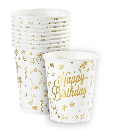 סט כוסות נייר לבנות " יום הולדת שמח"