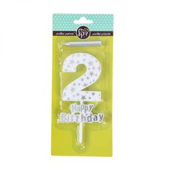 נר יום הולדת כסף עם בסיס פלסטיק - ספרה 2