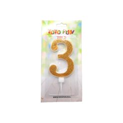 נר יום הולדת זהב גליטר- ספרה 3