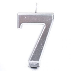 נר ספרה 7 כסף מטאלי - 9 ס"מ