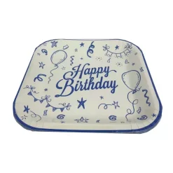 סט צלחות מרובעות HAPPY BIRTHDAY - כחול