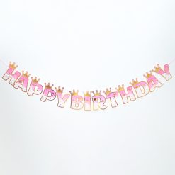 שרשרת אותיות HAPPY BIRTHDAY כתרים - ורוד