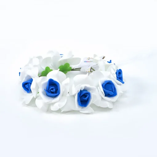זר פרחים לראש לבן כחול