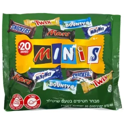 מיקס מיני חטיפי שוקולד במארז 20 יחידות minis