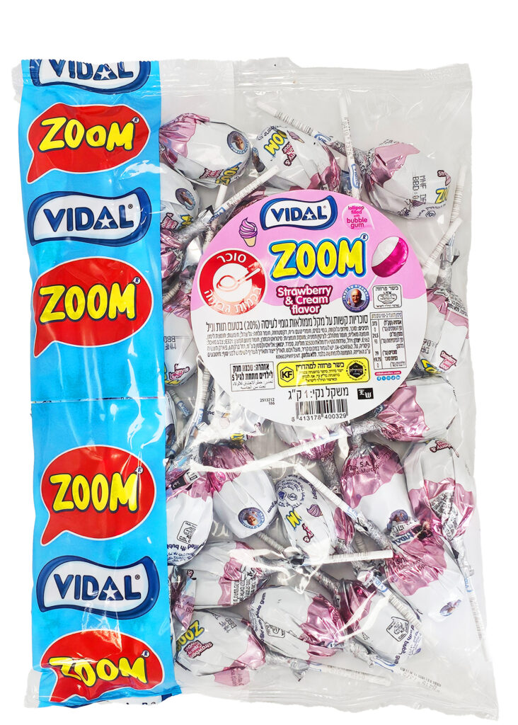 סוכריות זום ממולאות מסטיק בטעם תות וניל 1/30